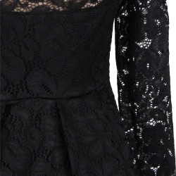 Long Sleeve Fashion Black Lace Midi Dress
