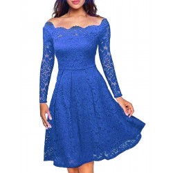 Plus Size Blue Lace Long Sleeve  Fashion Dress Plus Size Blue Lace Long Sleeve  Fashion Dress