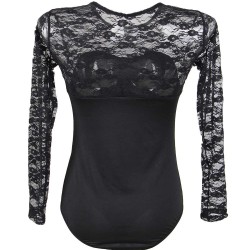 One Piece Long Sleeve Black Lace Teddy