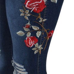 Top Design Embroidery  Ripped Women Jeans 