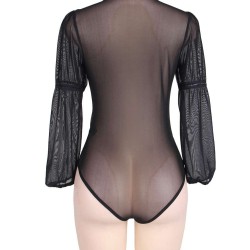 Plus Size Exquisite Black Lace Sleeve Teddy