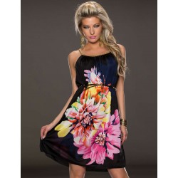 On Sale Multi Flowers Ladies Fashion Dress With belt On Sale Multi Flowers Ladies Fashion Dress With belt