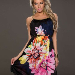 On Sale Multi Flowers Ladies Fashion Dress With belt
