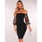 Black Off-Shoulder Embroidery Bodycon Dress