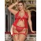 Plus Size Red Sheer Mesh Halter Babydoll Lingerie Set