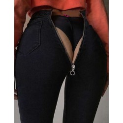 Black high waist bag hip zipper sexy jeans Black high waist bag hip zipper sexy jeans