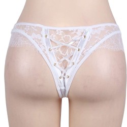 Plus Size White Ribbon Eyelashes Lace Panty
