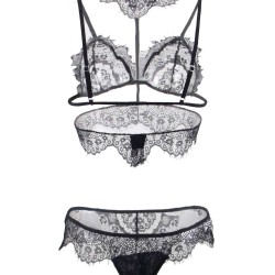Plus Size Black Seductive Strappy Choker Lace Bra Set Plus Size Black Seductive Strappy Choker Lace Bra Set