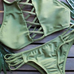 Green Two Piece Lace-up Bikini Swimsuit