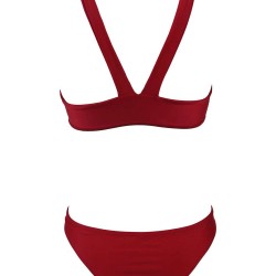 Ladies Dark Red Padded Gather Sexy Bikini Set