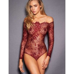 Red Eyelashes Lace  Long-sleeved Teddy Red Eyelashes Lace  Long-sleeved Teddy