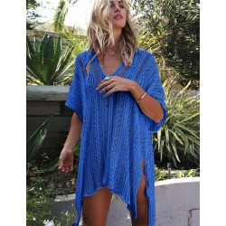 Blue Knitted Hollow out Beach Dress Blue Knitted Hollow out Beach Dress