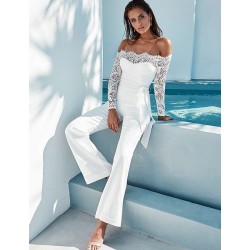 White Falling shoulder lace stitching fashion jumpsuit White Falling shoulder lace stitching fashion jumpsuit