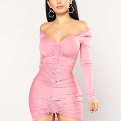 Pink Drawstring Adjustable Fashion Tight-fitting Dress