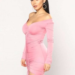 Pink Drawstring Adjustable Fashion Tight-fitting Dress