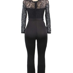 Black Falling shoulder lace stitching fashion jumpsuit