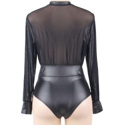 Black V-neck Zipper Leather Teddy Black V-neck Zipper Leather Teddy