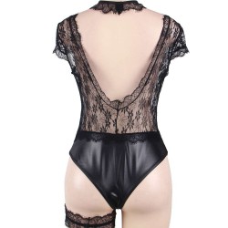 Plus Size Black Floral Eyelashes Lace Teddy