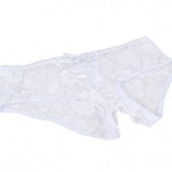 Sexy Open Crotch Strappy White Lace Thongs