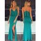 Gold Chain Halter Maxi Green Dress with T Back