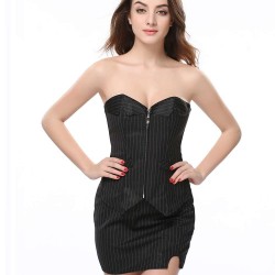 Plus Size Office Lady Pinstripe Corset With Skirt