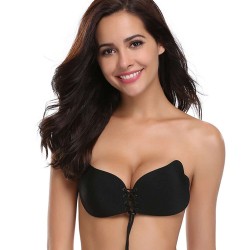 Strapless Self Adhesive Silicone Black Invisible Push-up Bra