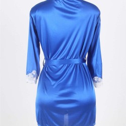 Blue Silky Home Pajamas With Waist Belt Blue Silky Home Pajamas With Waist Belt