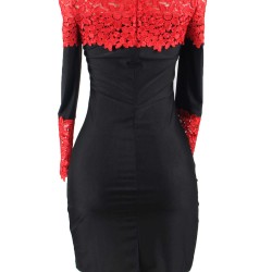 Plus Size Long Sleeve Off-Shoulder Fashion Lace Dress