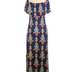 Plus Size Off Shoulder Casual Printed Long Dress