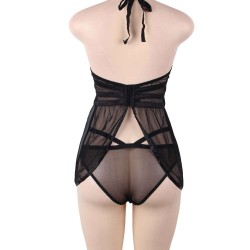 Plus Size Elegant Black Lace backless Sexy Babydoll