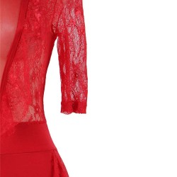 Red Lace Half-length Sleeve Jumpsuit