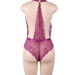 Purple Deep V Exquisite Lace Teddy