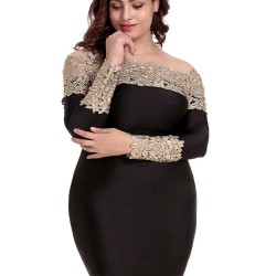 Plus Size Long Sleeve Off-Shoulder Fashion Lace Dress