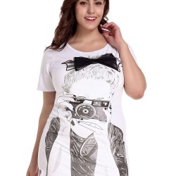 Plus Size Pictures Custom Print Loose Cotton Casual Long T shirt 