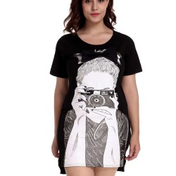 Pictures Custom Print Loose Cotton Casual Long T shirt 