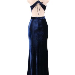 Slim Strap Halter Velvet Fashion Casual Long Dress