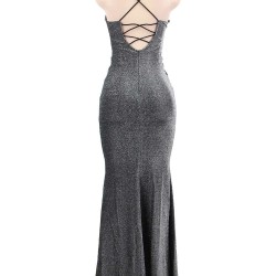 Black Elegant Halter sparkly Slim Evening Dress