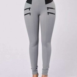 Elastic Thin Leg Zipper Design Leggings Solid Mid-calf Leggings Pants