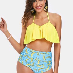 High Waist Fruit Print Sexy Ruffled Summer Women's Bikini Set