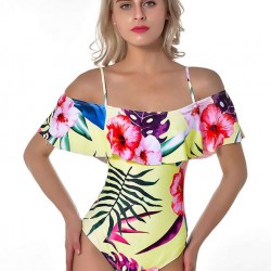 Free Floral Print Sexy Ruffled Summer Women's One-piece Swimsuit