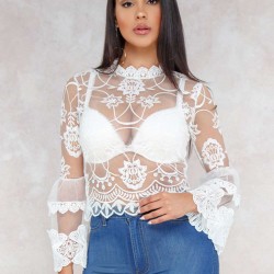 White Lace Long Flare Sleeve Teddy