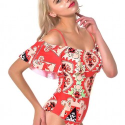 Free Floral Print Sexy Ruffled Summer Women's One-piece Swimsuit