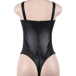 Black Leather Women Sexy Teddy 