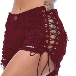 Broken Holes Lace Up Shorts Sexy Summer Jeans Shorts