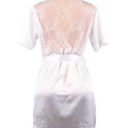 White Silk Satin Lace Backless Sexy Women Kimono Home Pajamas