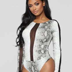 Snake Long Sleeve Lace Jumpsuit Leotard Tops