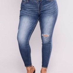 2XL-7XL Plus size  High Quality Big Hip Sexy Girls Chic Shredded Jeans