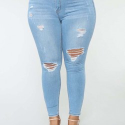2XL-7XL Plus size  High Quality Big Hip Sexy Girls Chic Shredded Jeans