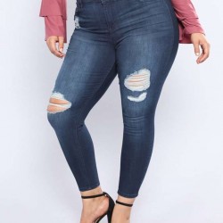 2XL-7XL Plus size  High Quality Big Hip Sexy Girls Chic Shredded Jeans