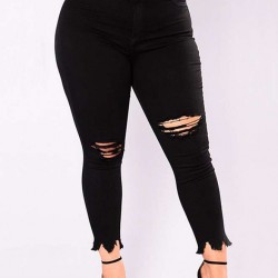 2XL-7XL Plus size  High Quality Big Hip Sexy Girls Chic Shredded Jeans